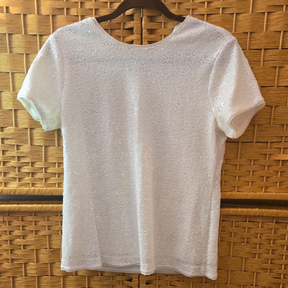 Charter Club White Sequin Short Sleeve Top